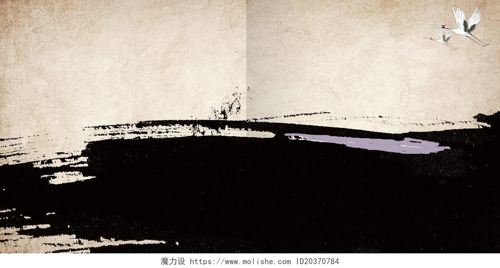 中国风复古墨痕仙鹤元素封面背景